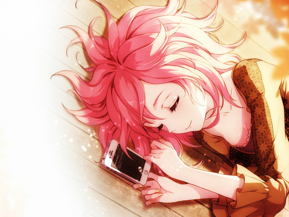 Image: Girl, lies, hair, phone, asleep