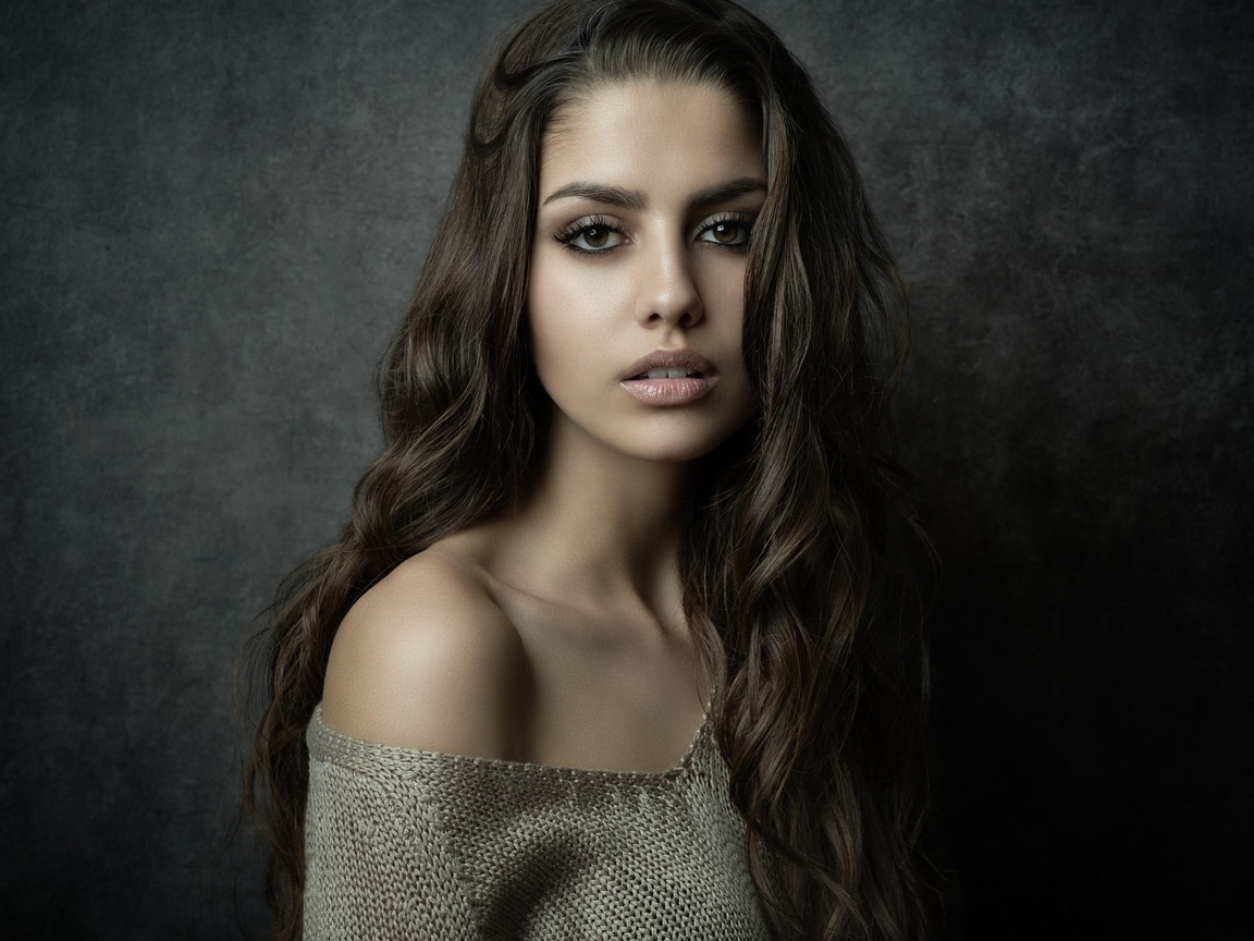 Image: Girl, brunette, face, portrait, makeup, background