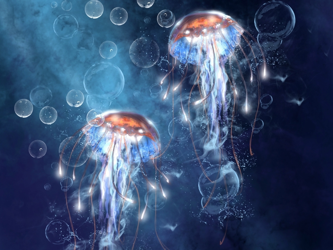 Картинка: Медузы, пузыри, щупальца