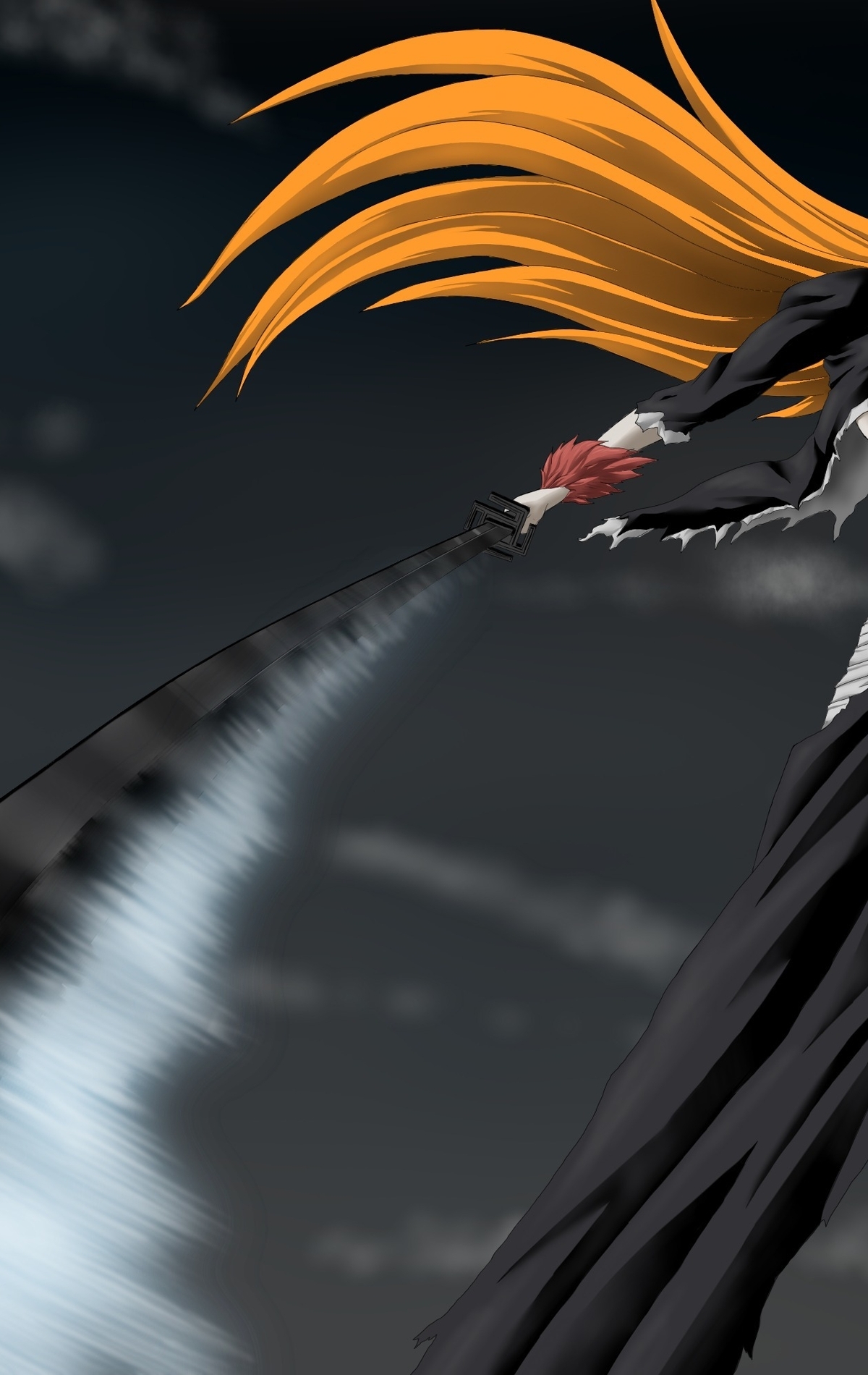 Image: Bleach, sword, wave, hair, sky, mask, horns, skull, Ichigo Kurosaki, empty