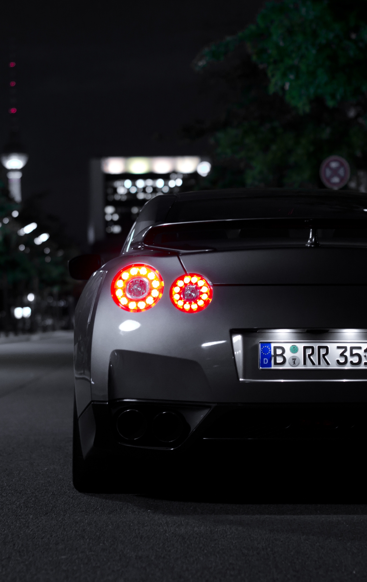 Image: Nissan, GTR, sports car, night, lights