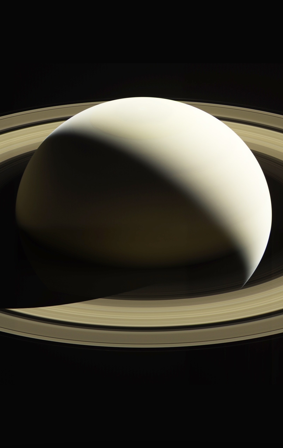 Картинка: Планета, гигант, Сатурн, кольца, тень, освещение, космос