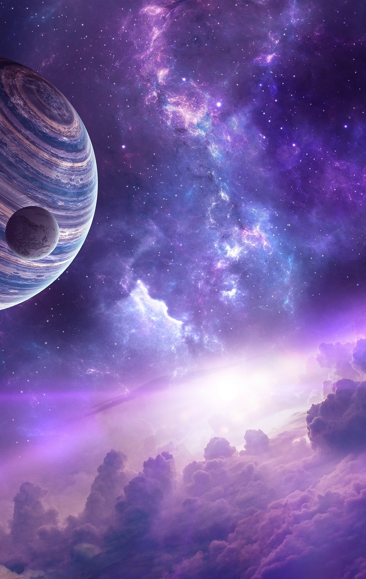 Image: Planets, clouds, space, nebula, stars, light, rays, view