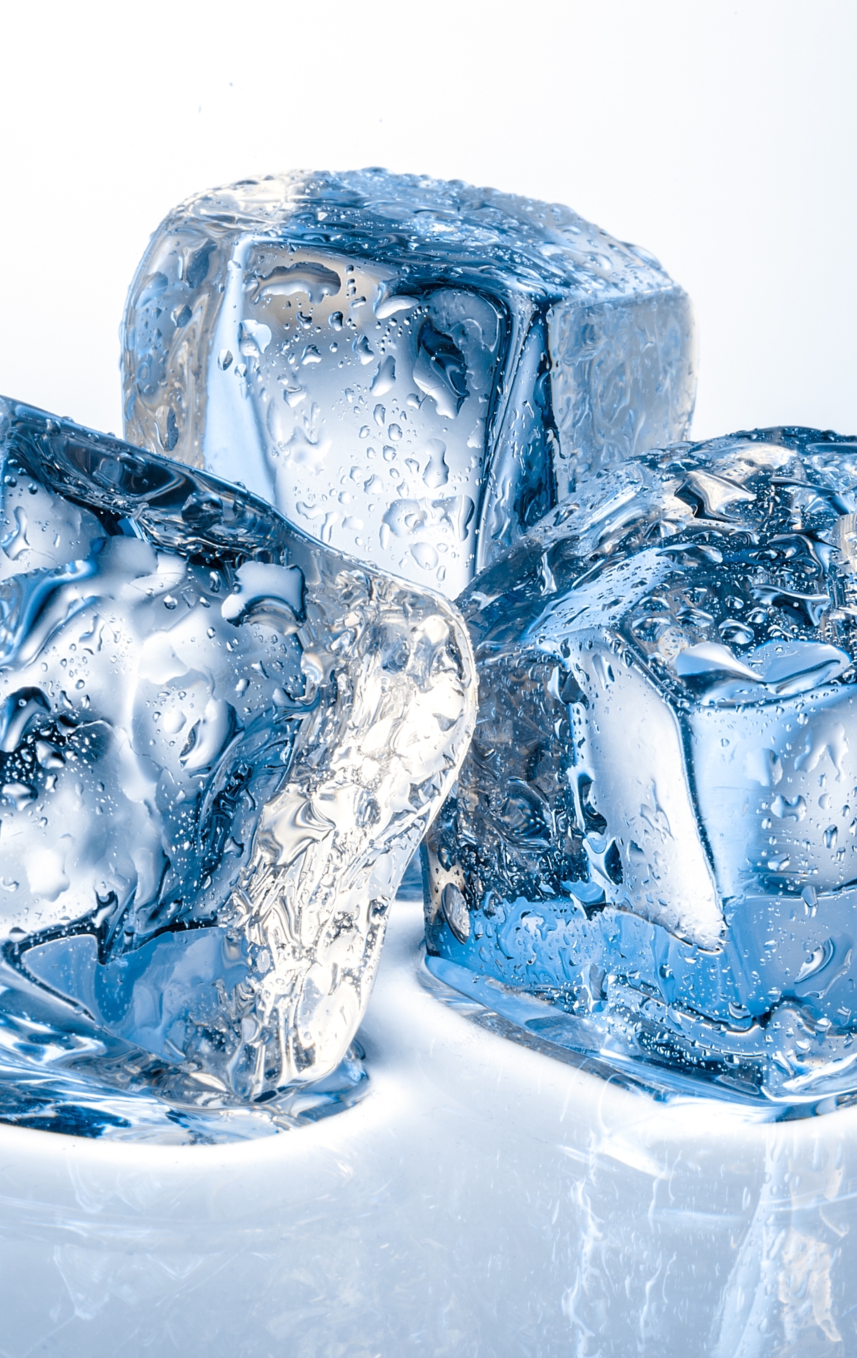 Картинка: Лёд, вода, капли, тают, три, кубики, отражение
