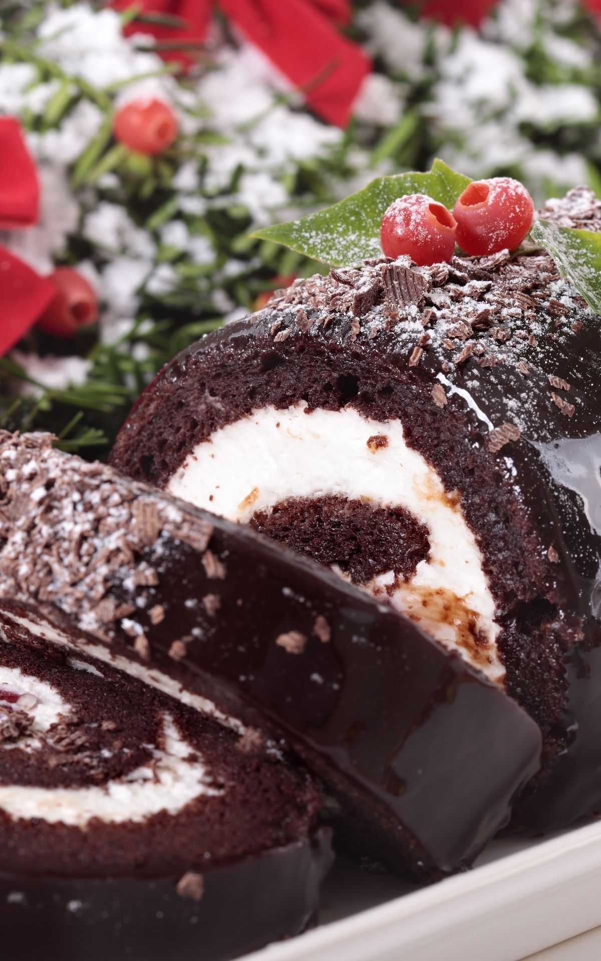Image: Roll, chocolate, sweet, berries, candles, holiday, christmas