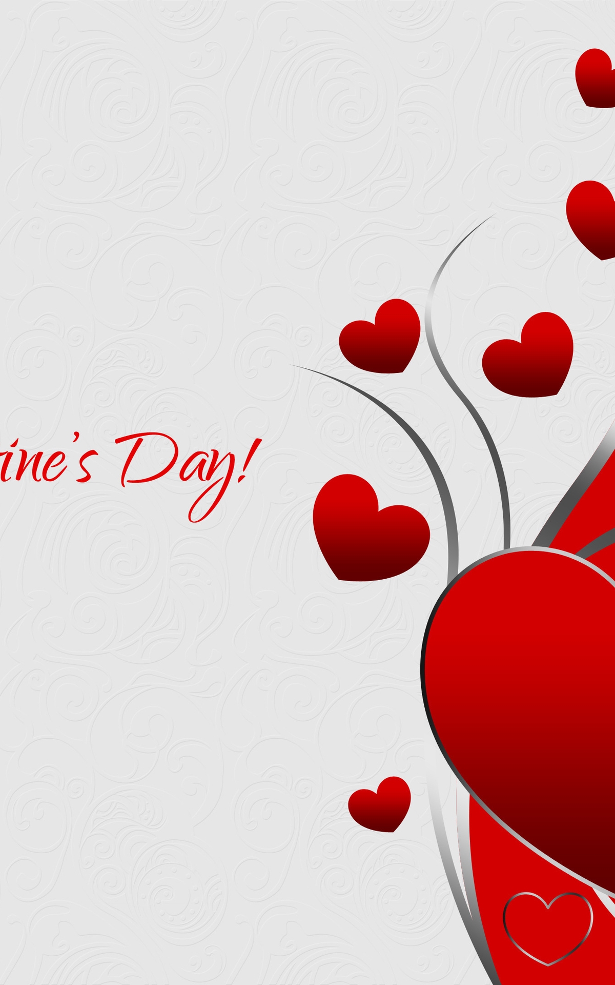 Картинка: День Святого Валентина, 14 февраля, день влюблённых, любовь, сердечки, красный, завитки, белый, фон