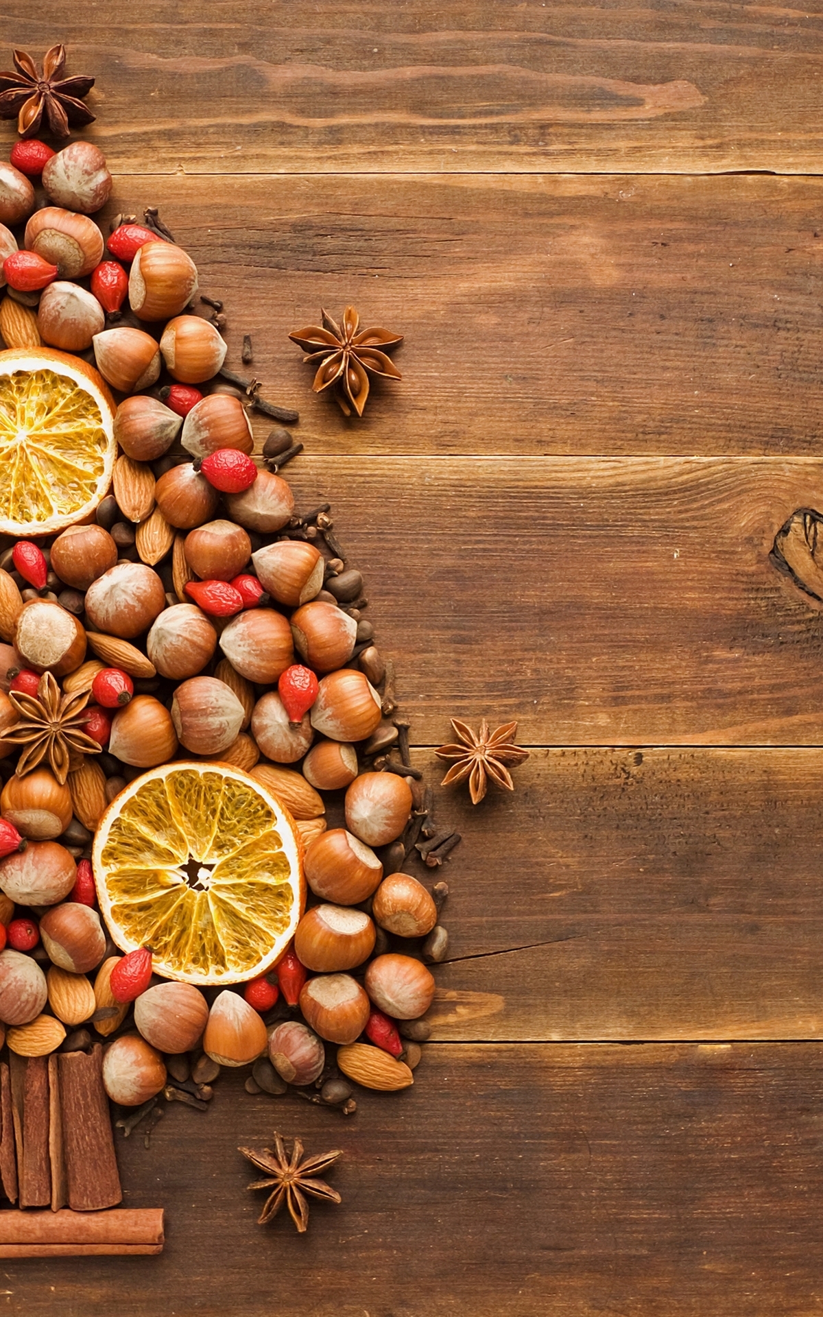 Image: Fir-tree, walnuts, hazelnuts, almond, orange, rosehip, cloves, spices
