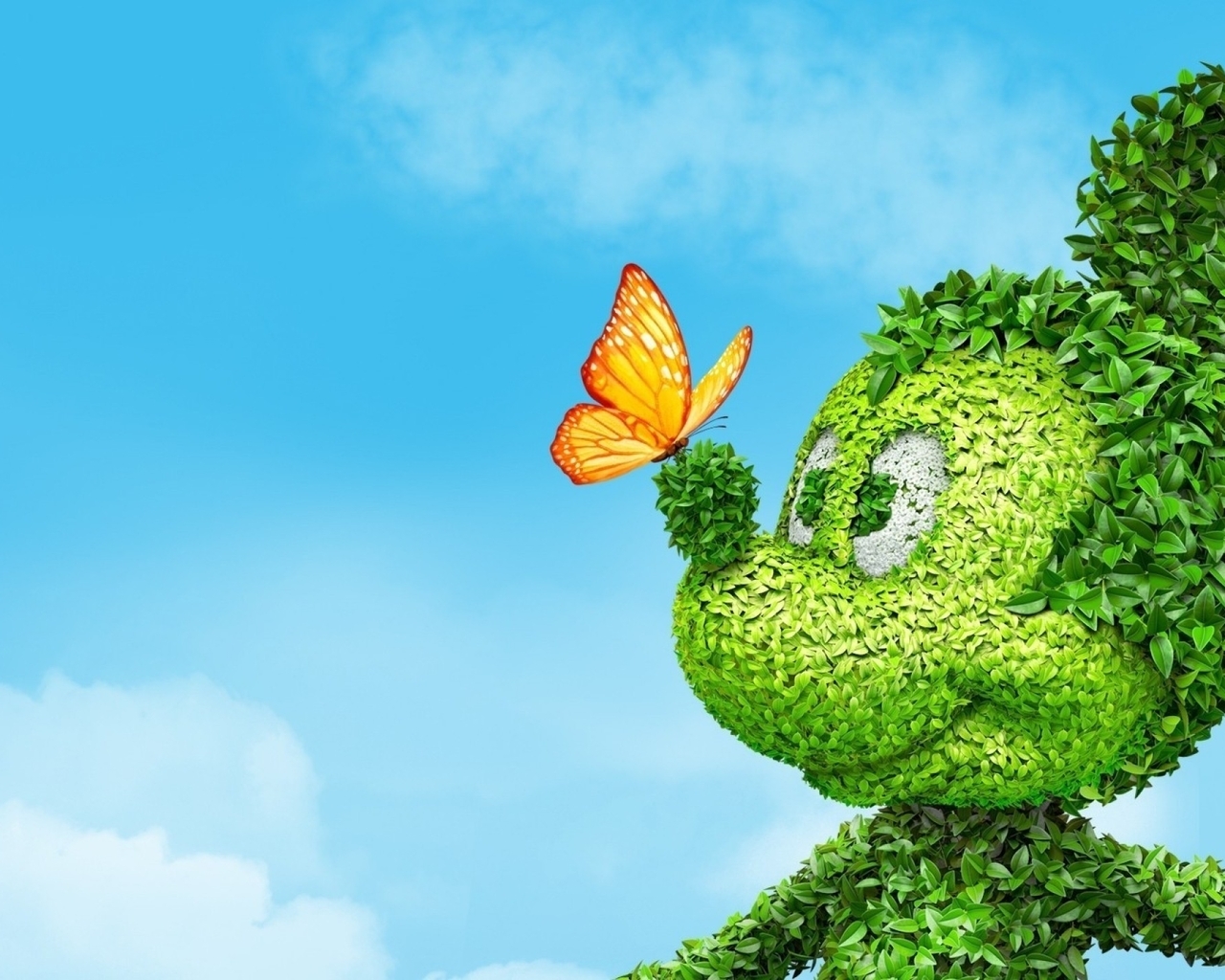 Image: Mickey mouse, leaves, butterfly, sky