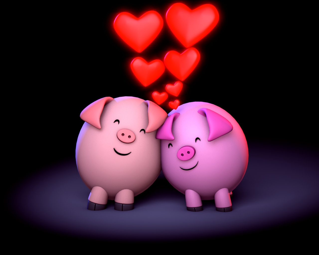 Image: Pigs, couple, hearts, love, side by side