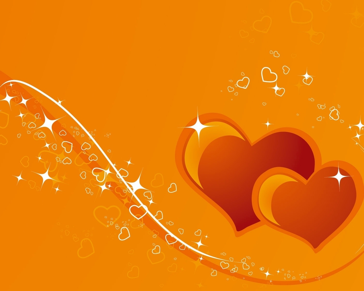 Image: Hearts, two, line, curve, glare, orange background