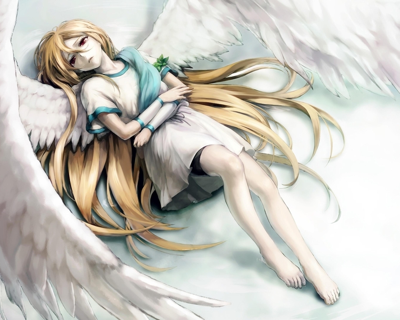 Картинка: Девушка, Inazuma Eleven, ангел, крылья, перья, волосы, чувство, боль, печаль