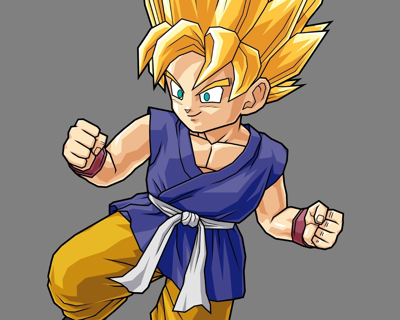 Image: Son Goku, Dragon Ball, gray background, Super Saiyan, Kakarotto