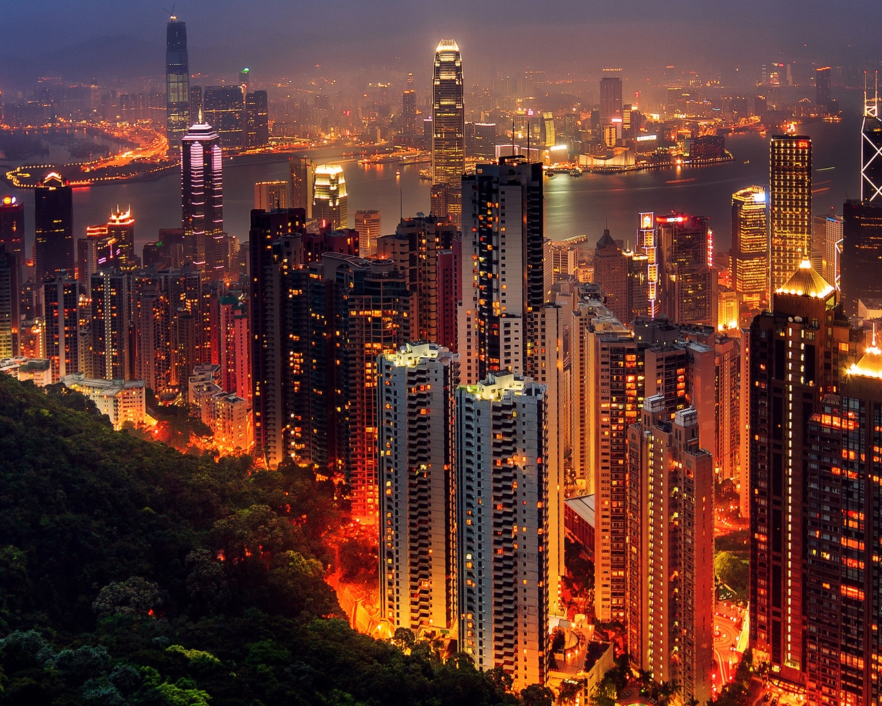 Картинка: Гонконг, дома, город, вечер