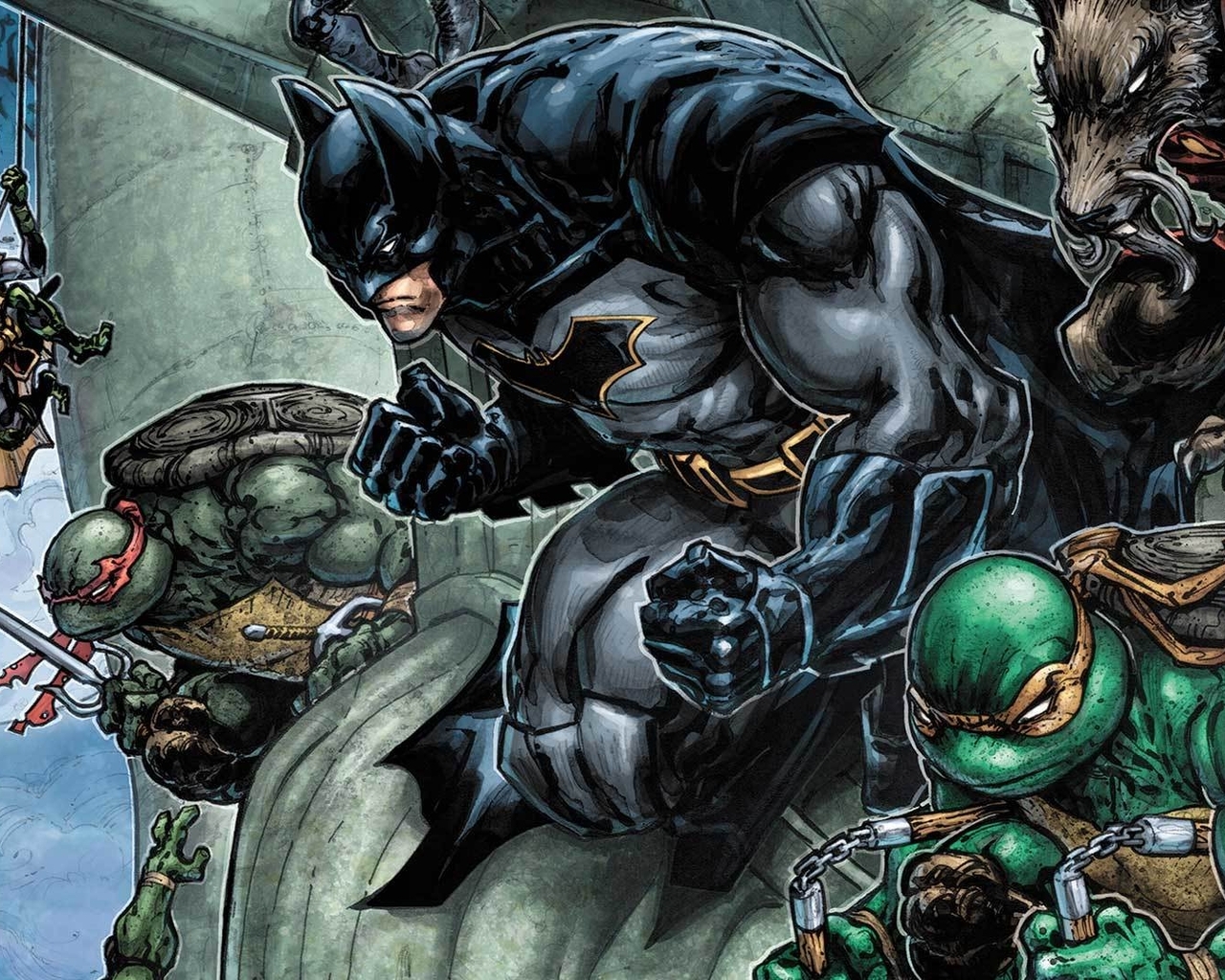 Image: Batman, TMNT, teenage mutant ninja turtles, splinter, Robin, position, plan