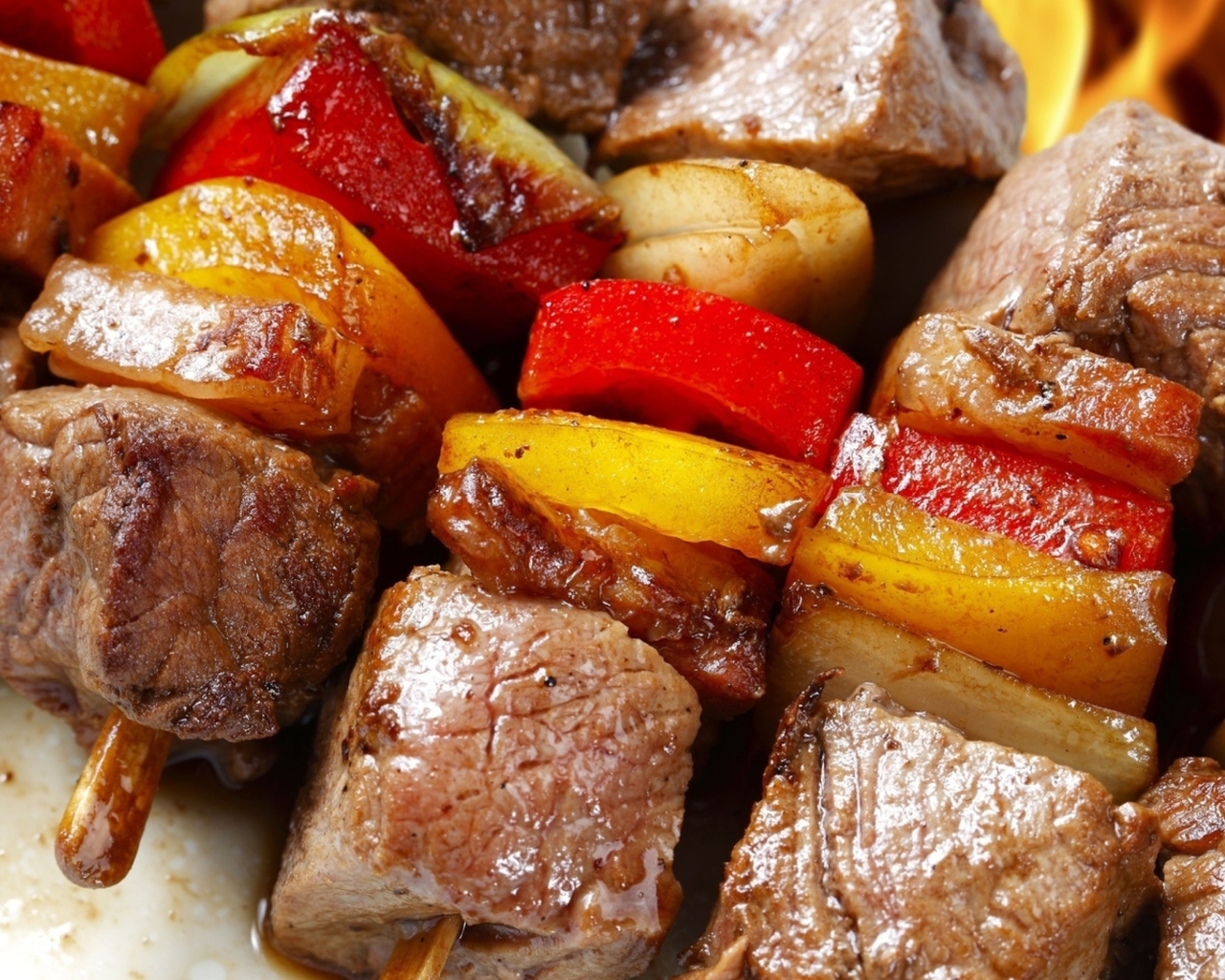 Image: Kebab, meat, vegetables, skewers, fire