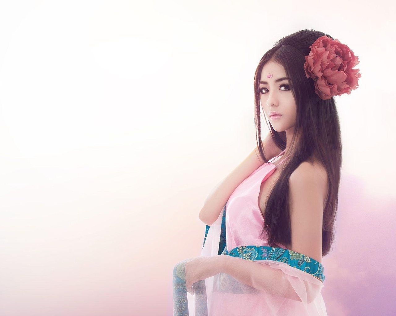 Image: Girl, superb, hair, flower, beautiful background