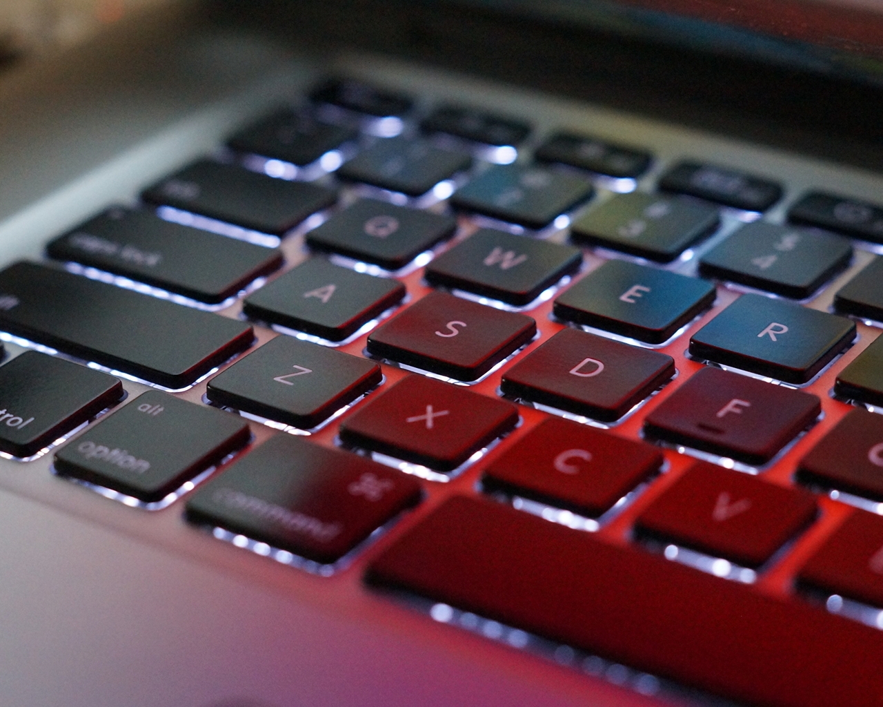 Image: Keys, buttons, glow, keyboard, laptop, notation