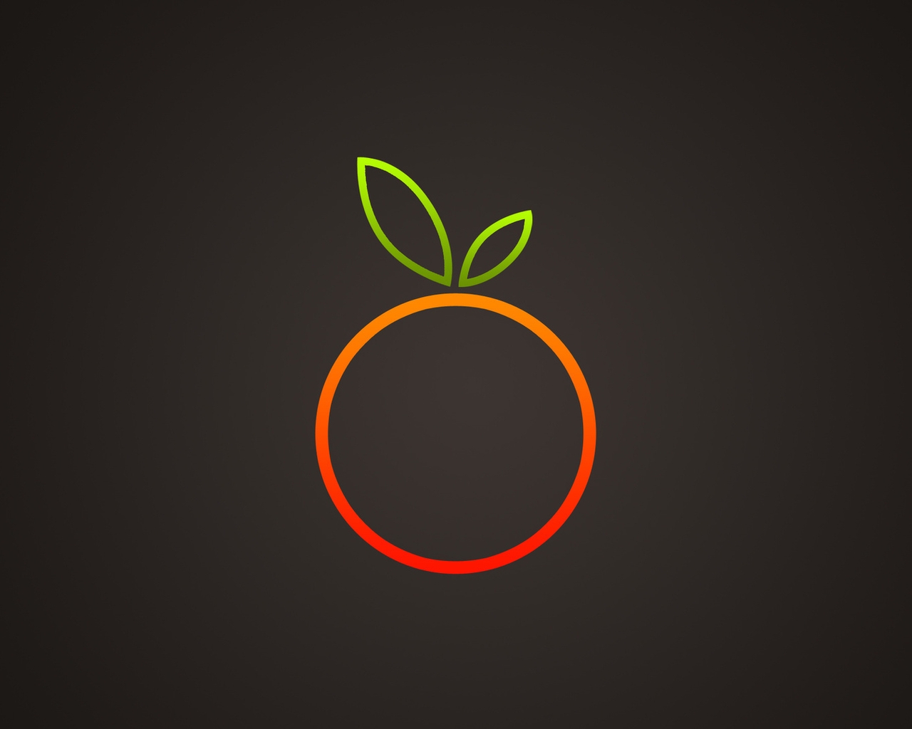 Картинка: Апельсин, круг, оранжевый, контур, листья, тёмный фон