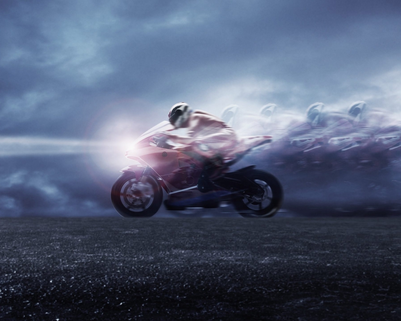 Image: Bike, racer, speed, light, sky, road