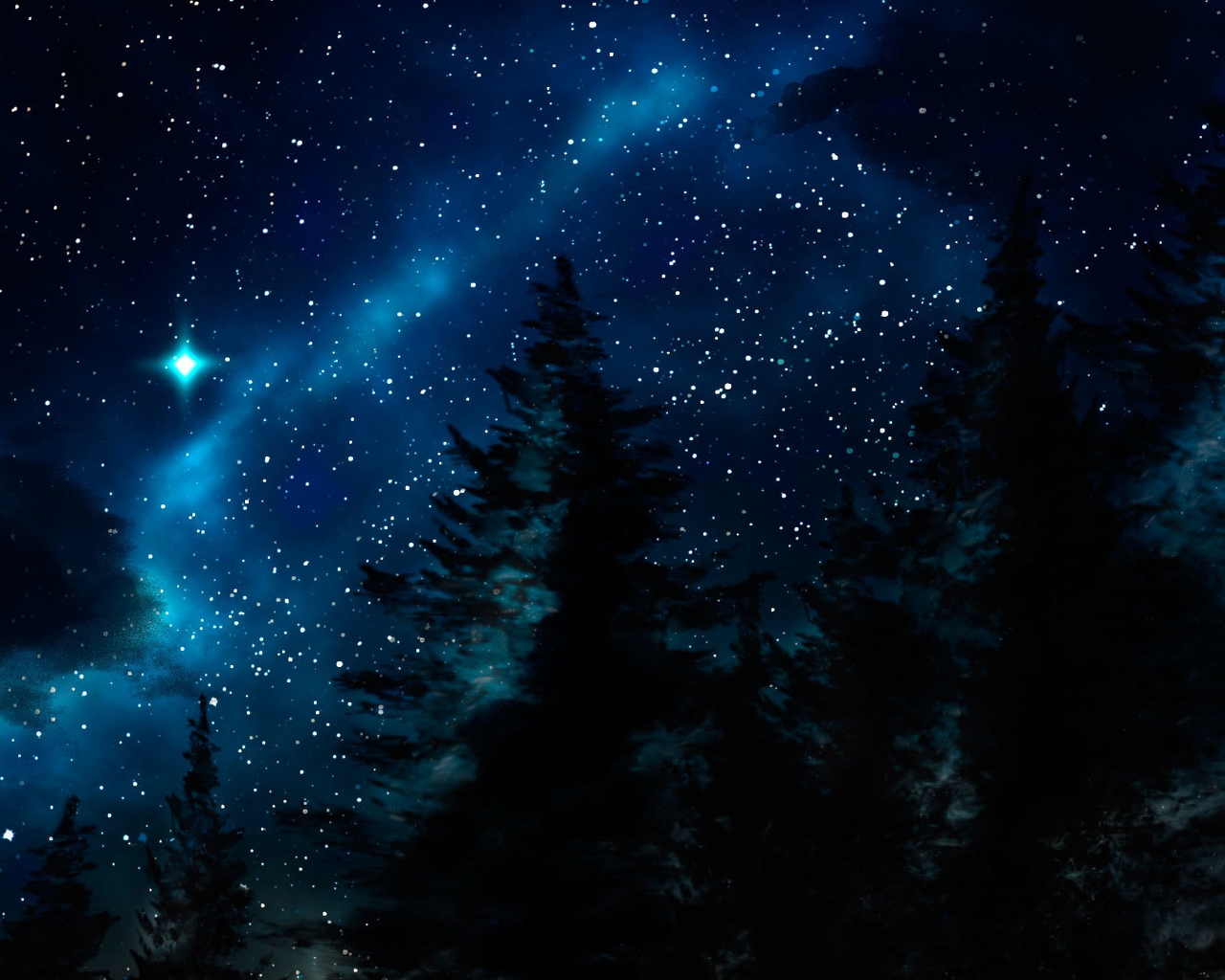 Image: nature, sky, stars, fir