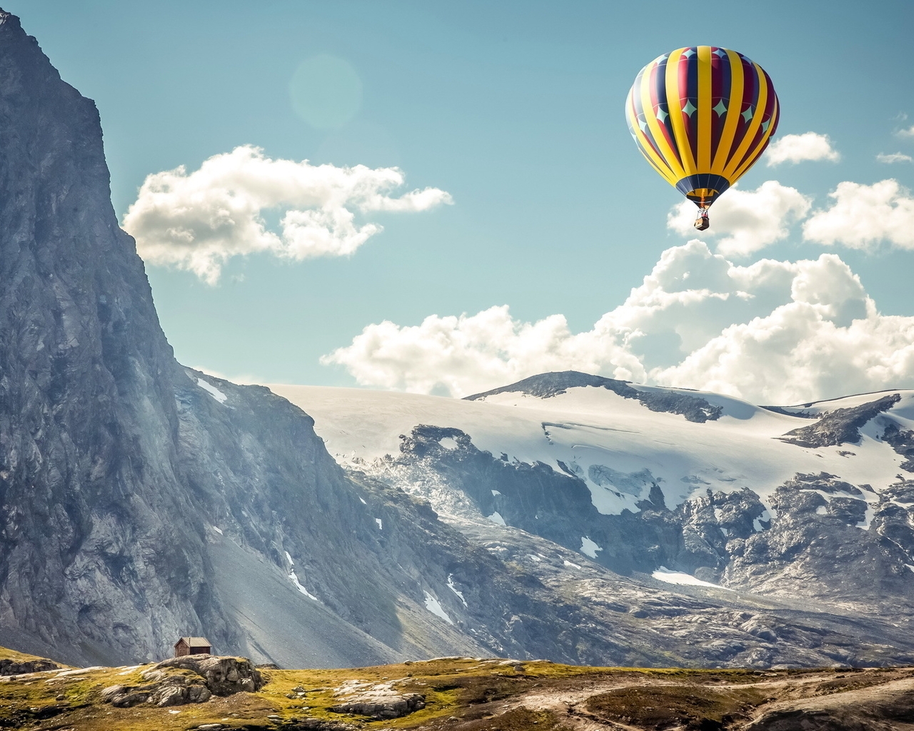 Image: Mountains, air, balloon, sky, clouds, height