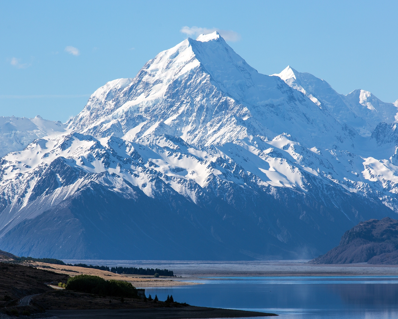 Картинка: Горы, снег, Новая Зеландия, озеро, небо