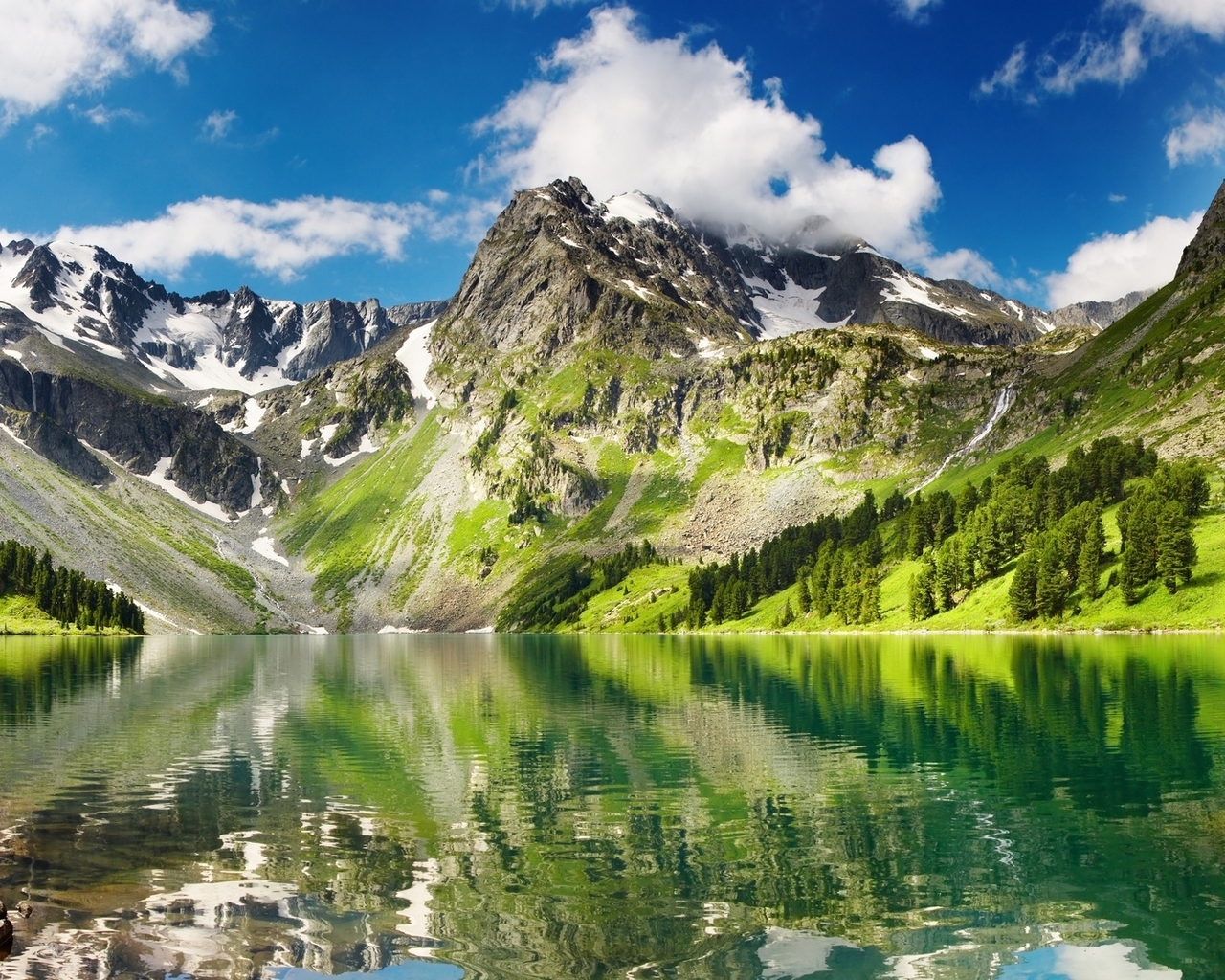 Image: Lake, mountains, grass