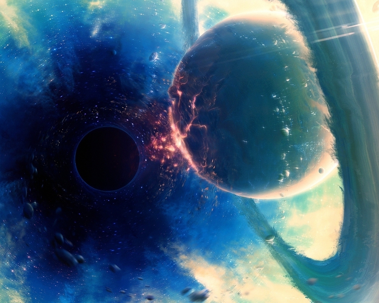 Image: Black hole, planet, rings, cataclysm, destruction, absorption