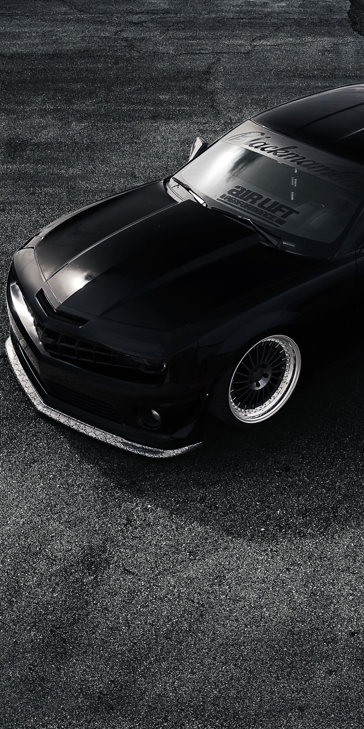 Image: Chevrolet, Camaro, ZL1, muscle, black, matte, top view, asphalt