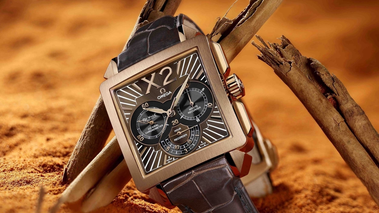 Картинка: OMEGA De Ville X2, наручные часы, циферблат, ремешок, кожа, песок