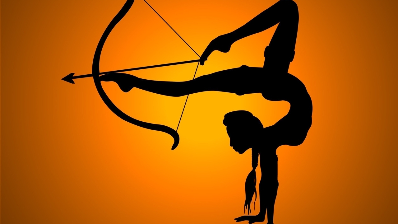 Image: Girl, silhouette, flexibility, legs, arrow, bow