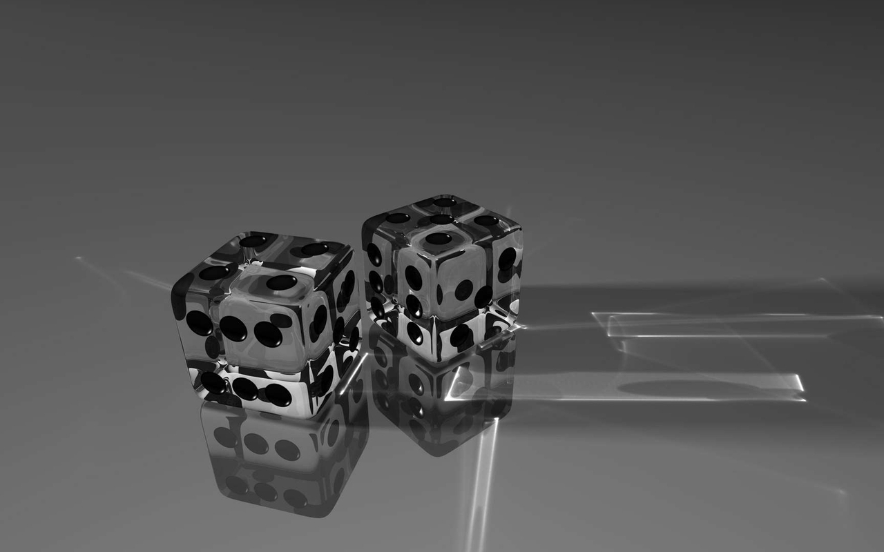 Image: Game, cubes, dice, points, reflection, grey background, glass, surface, transparency