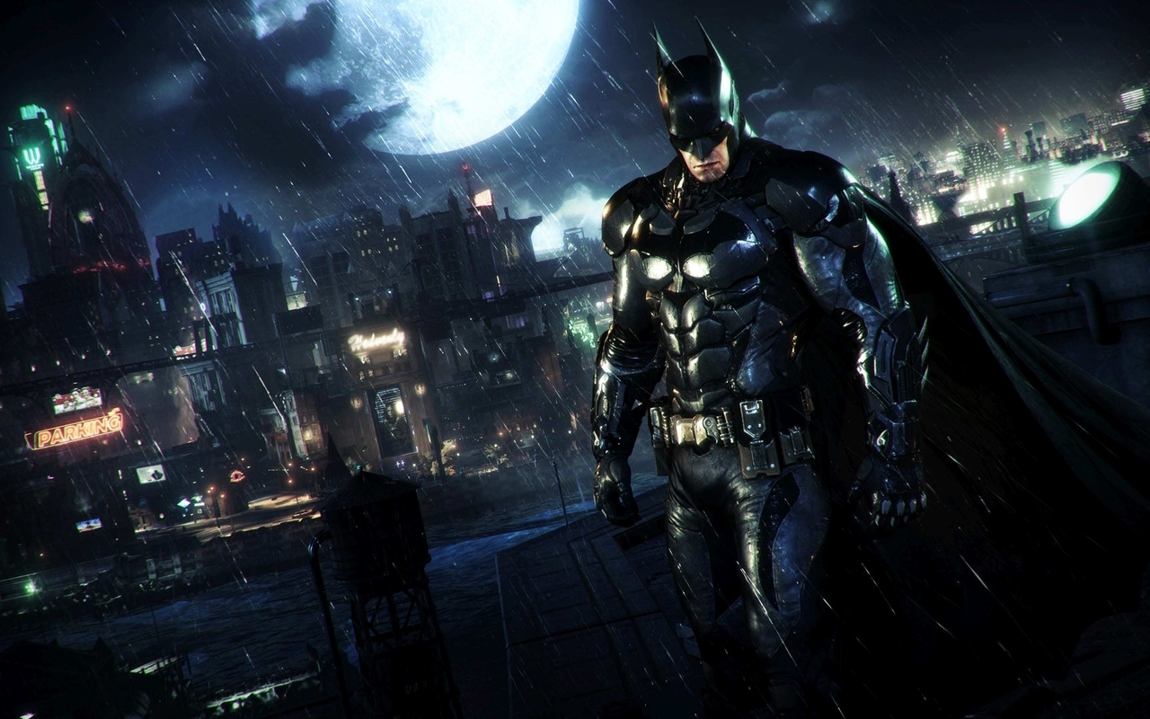 Картинка: Бэтмен, Batman, Arkham Knight, Gotham City, рыцарь, ночь, город