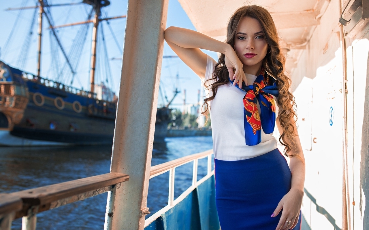 Image: Girl, Ekaterina Kononova, shape, sight, ship, figure, pier, railings, Dmitry Shulgin