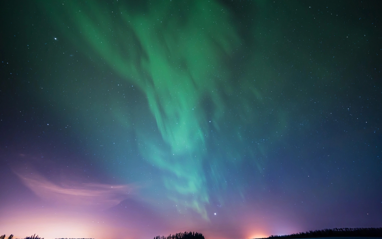 Image: Northern lights, winter, snow, sky