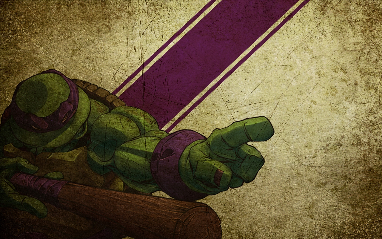Картинка: Черепашка, ниднзя, Донателло, Donatello, палка, шест, жест, злой, повязка, текстура, линия