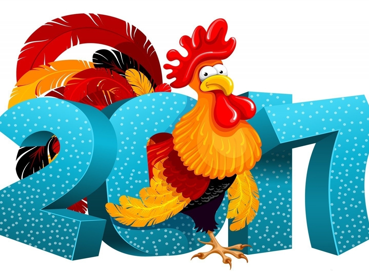 Image: New year, date, 2017, cock, digits, white background