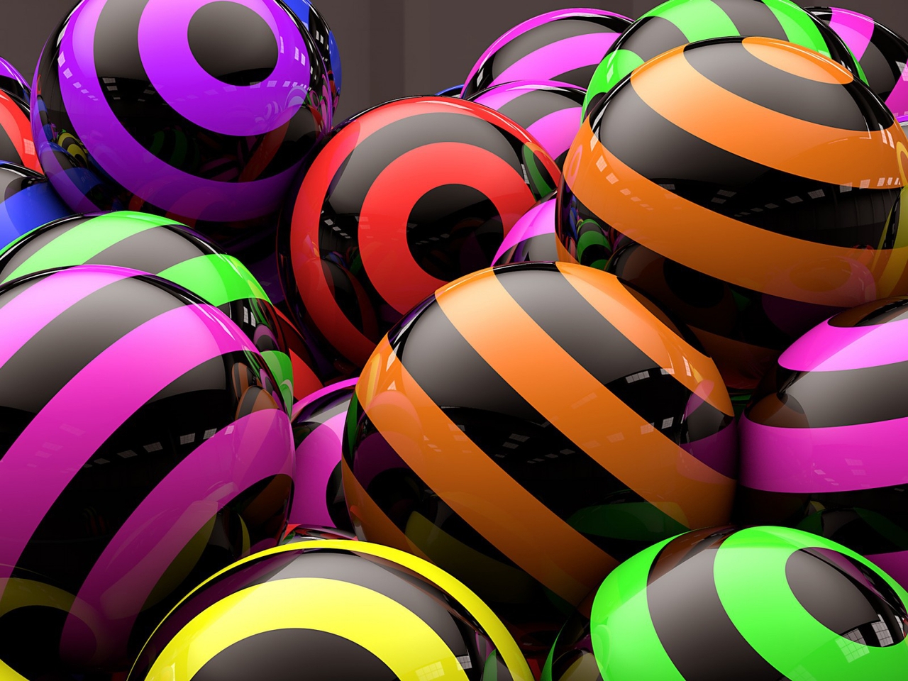 Картинка: Полосатые, разноцветные, шары, отражение, глянец