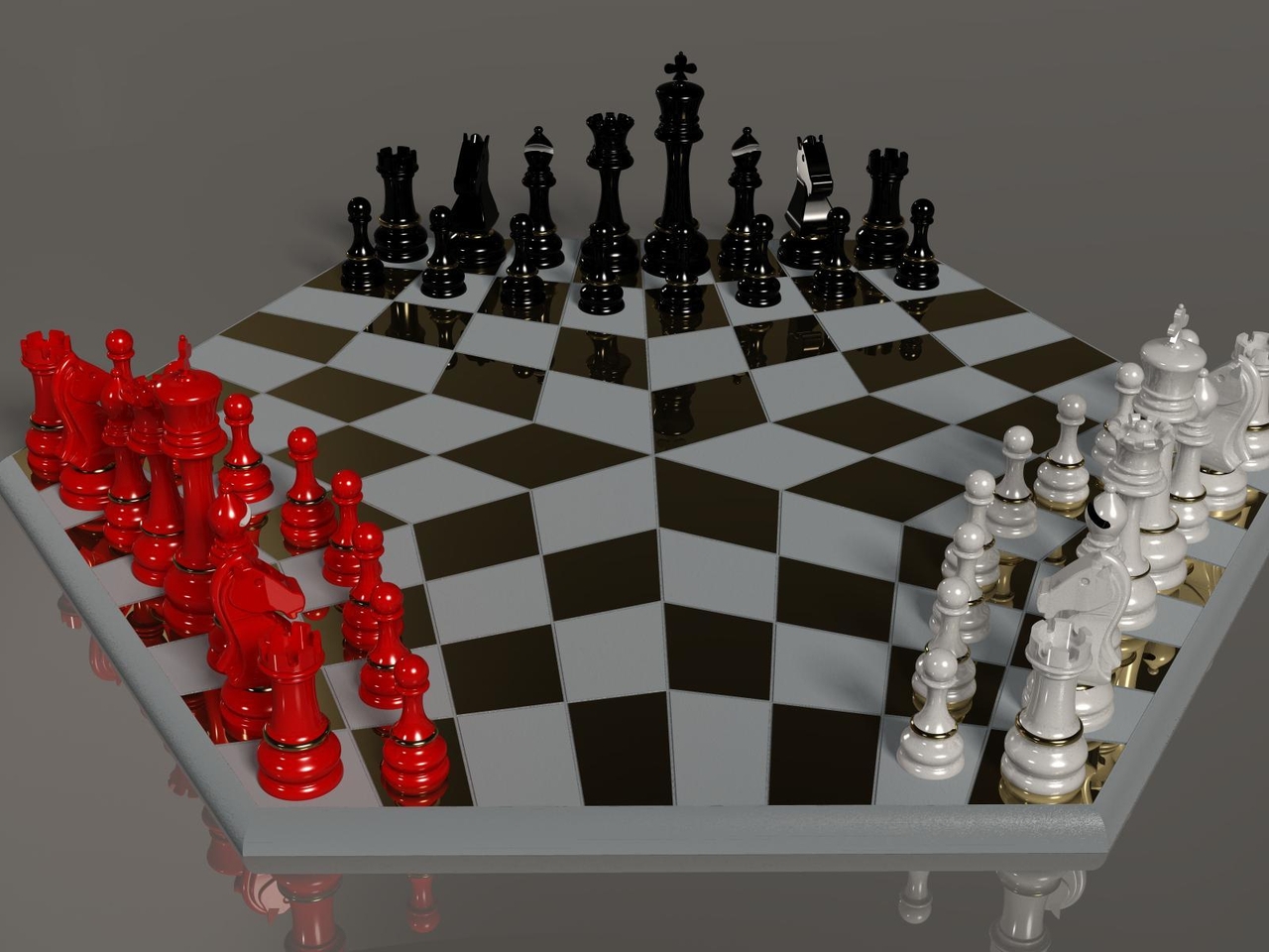 Image: Chess, chess board, cells, red, black, white, game, reflection