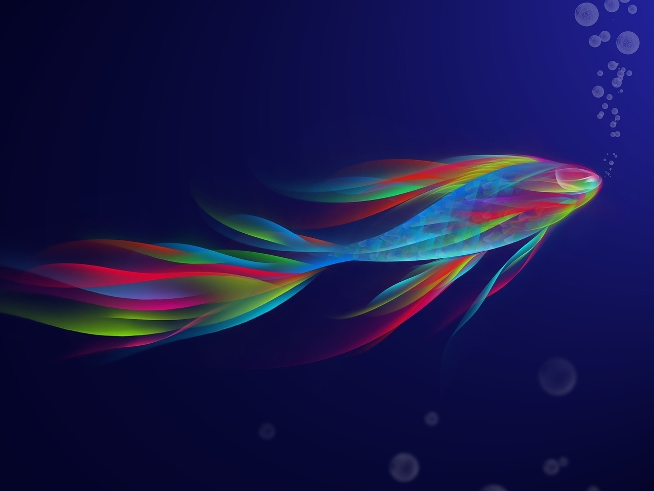 Картинка: Рыба, цвет, линии, пузырьки, вода