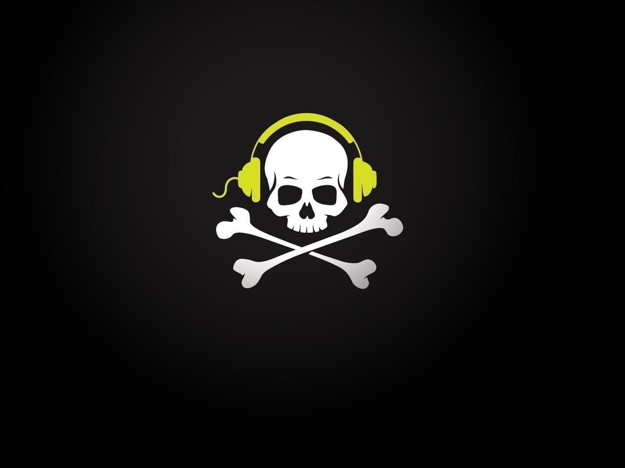 Image: Skull, bones, headphones, dark background