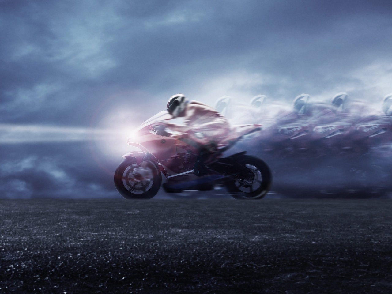 Image: Bike, racer, speed, light, sky, road