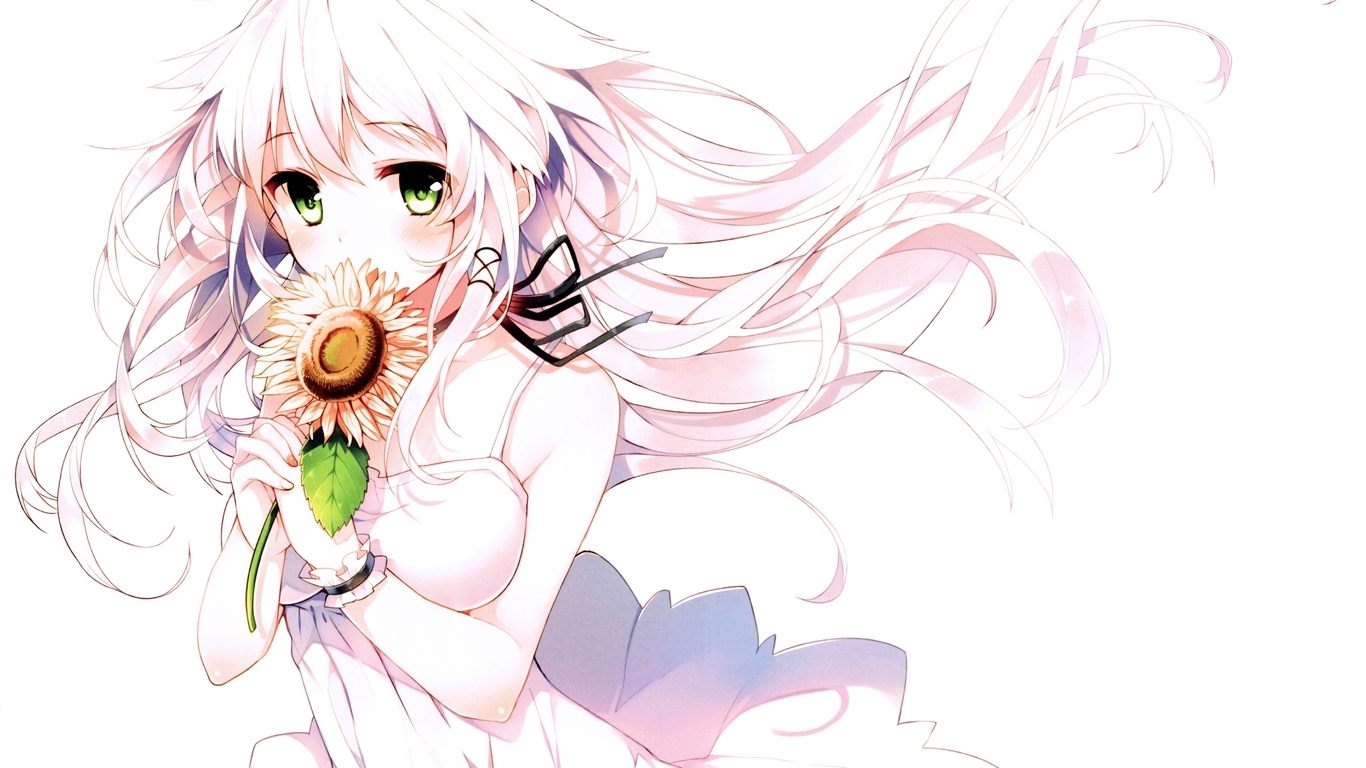 Image: Girl, flower, hair, green-eyed