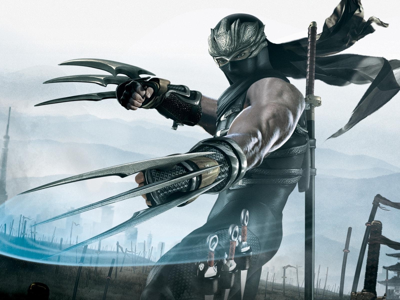 Image: Ninja Gaiden 2, ninja, swing, weapons, battlefield, swords, blades, mask