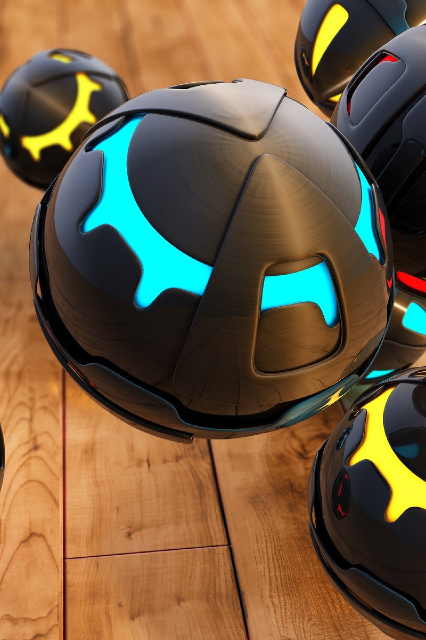 Image: Colored balls, reflection, flight, floor, boards