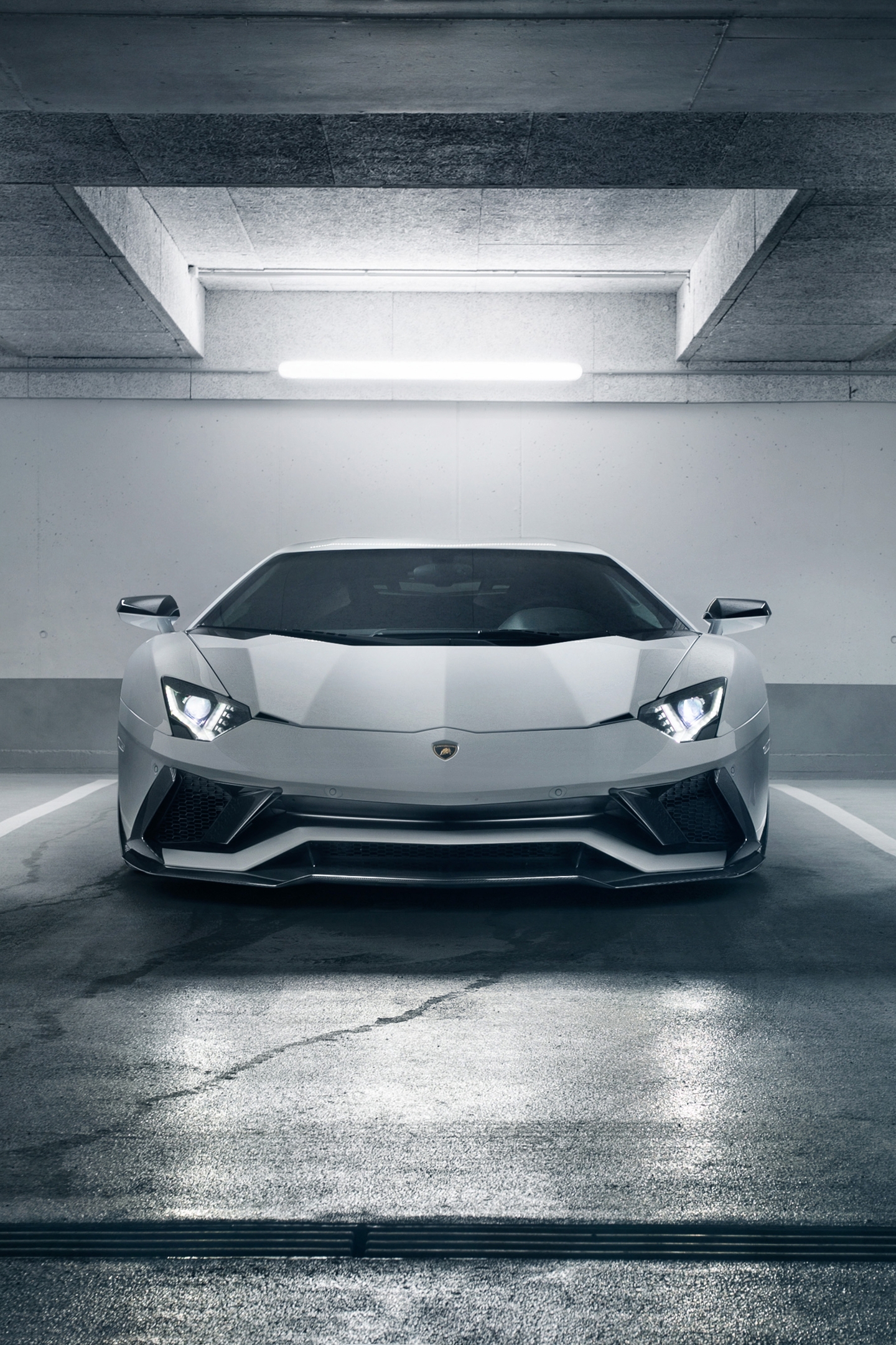 Image: Supercar, Lamborghini Aventador S, parking, white, lighting