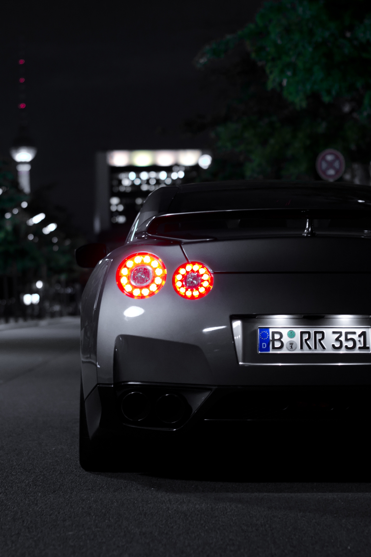 Image: Nissan, GTR, sports car, night, lights