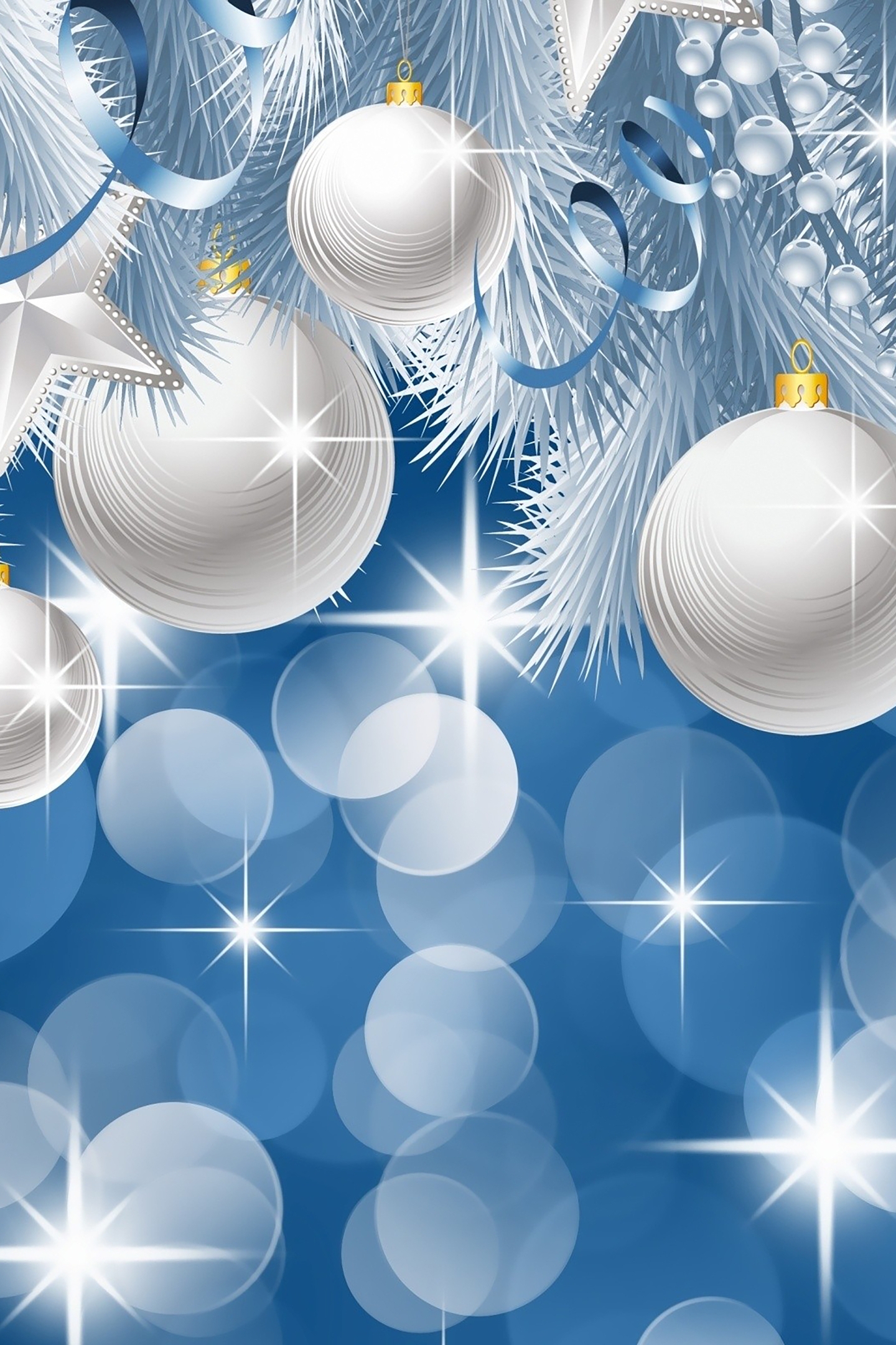 Картинка: Новогодний фон, шары, звёздочки, блики, боке