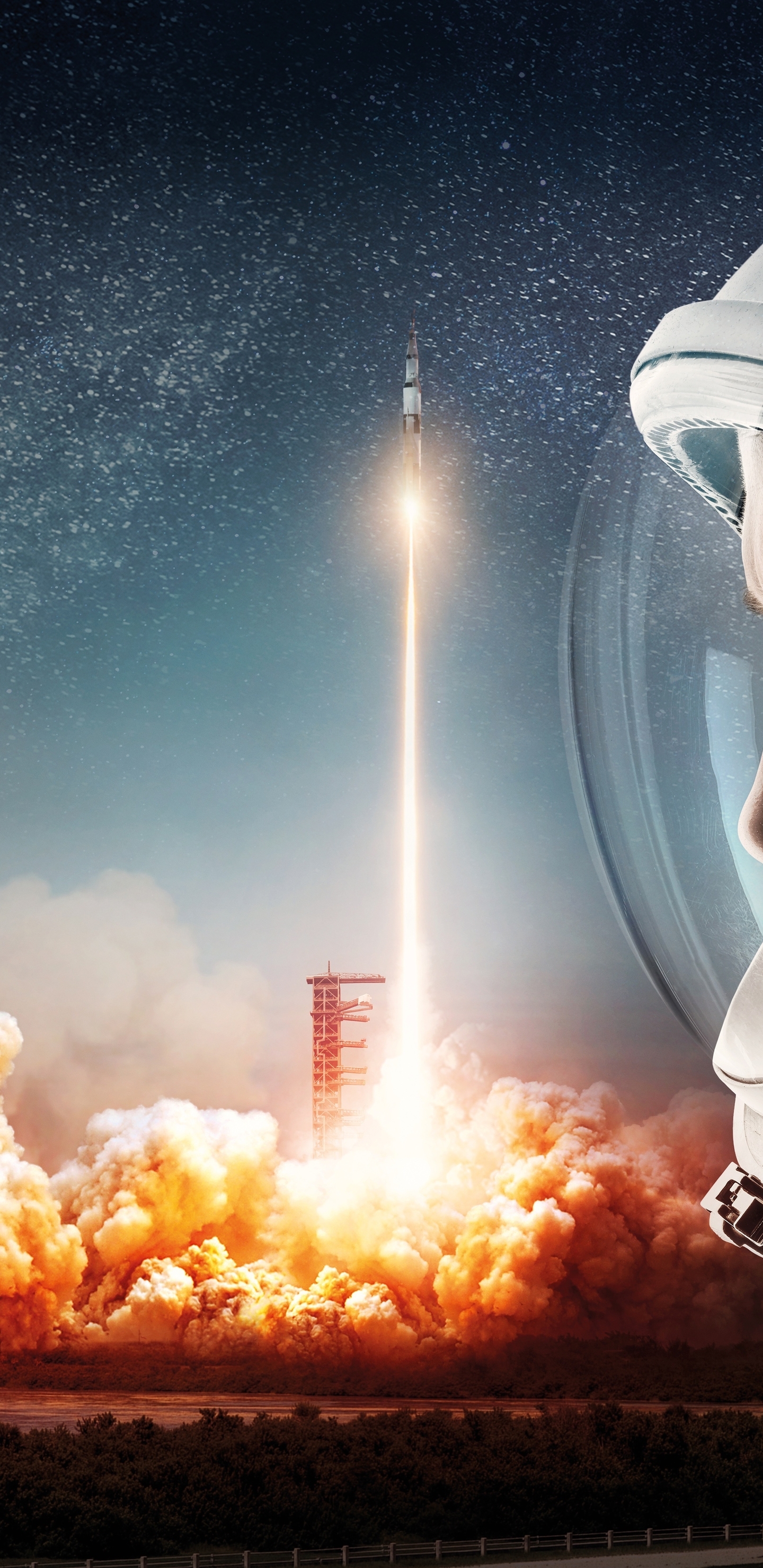 Картинка: Мужчина, космонавт, скафандр, ракета, взлёт, небо, звёзды