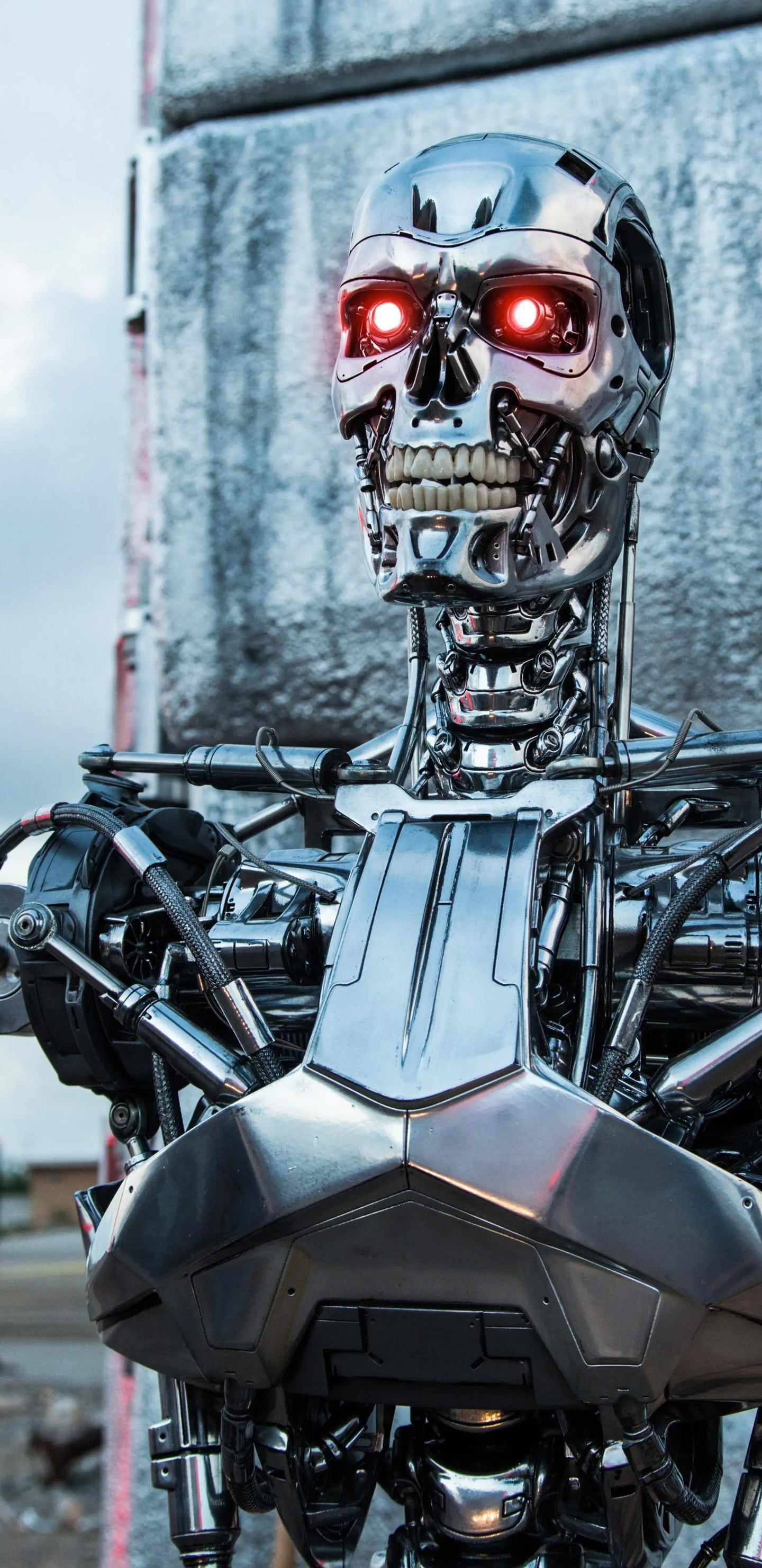 Image: Terminator, scrap metal, junkyard, wall, sky